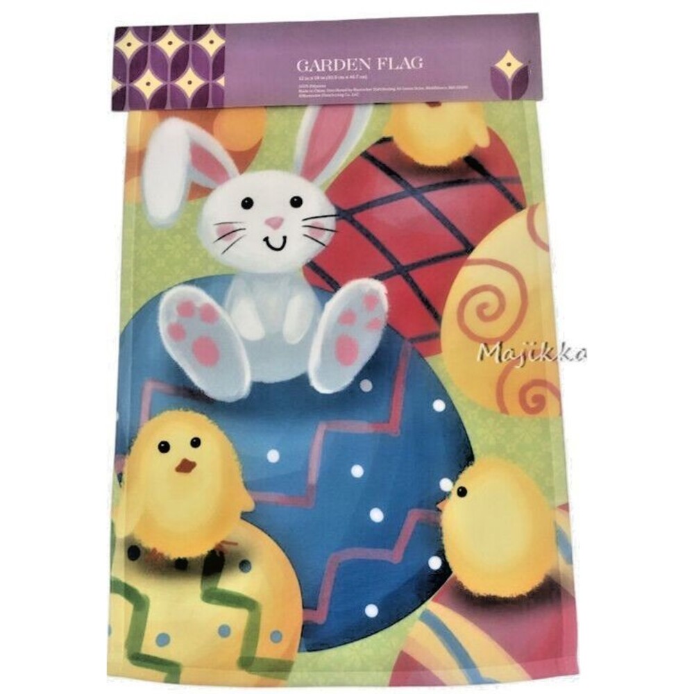 Happy Easter House Garden Yard Flag 12x18 Colored Easter Eggs Bunny Baby Chicks